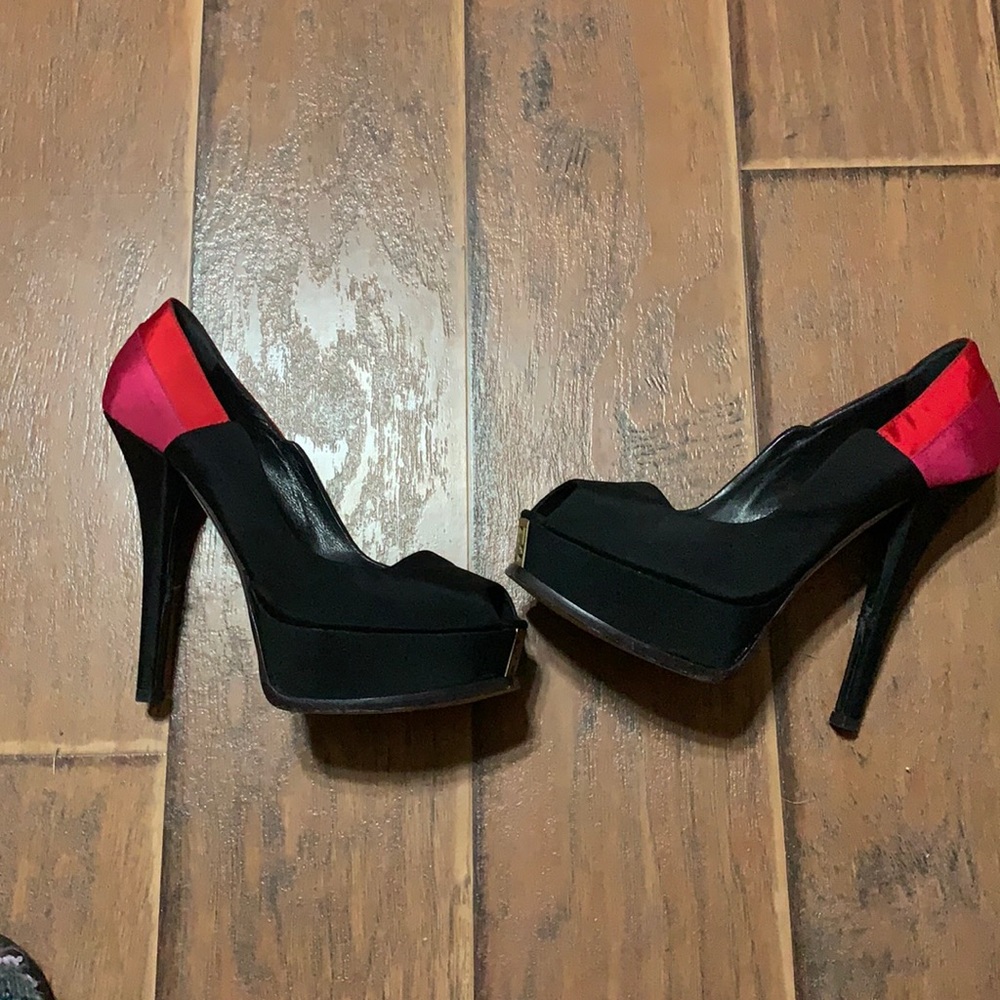 FENDI tricolor block platform peep toe heels